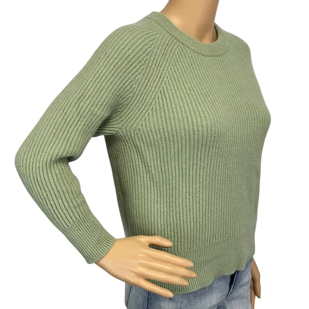 J. Crew Ribbed Pure Cashmere Oversized Crewneck Sweater Green BB402 Size XS